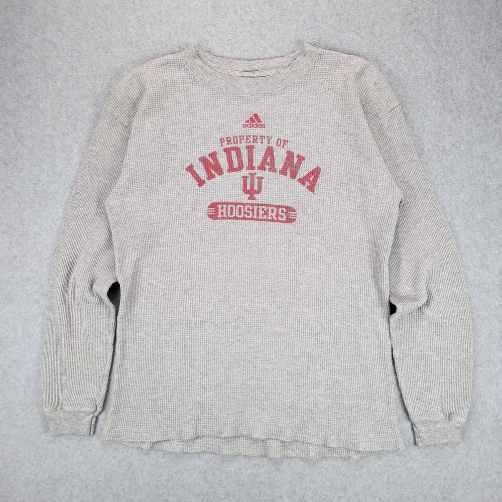 Adidas Indiana‎ Hoosiers Thermal Shirt Youth XL Gray Waffle Knit Long Sleeve